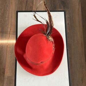 Doeskin Felt Vintage 100% Wool Maroon Feather Sun Hat